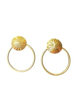 Vtg Sign CJI Andrea Candela 18k Solid Gold Starburst & Hoop Earrings 0.75” 1.22g